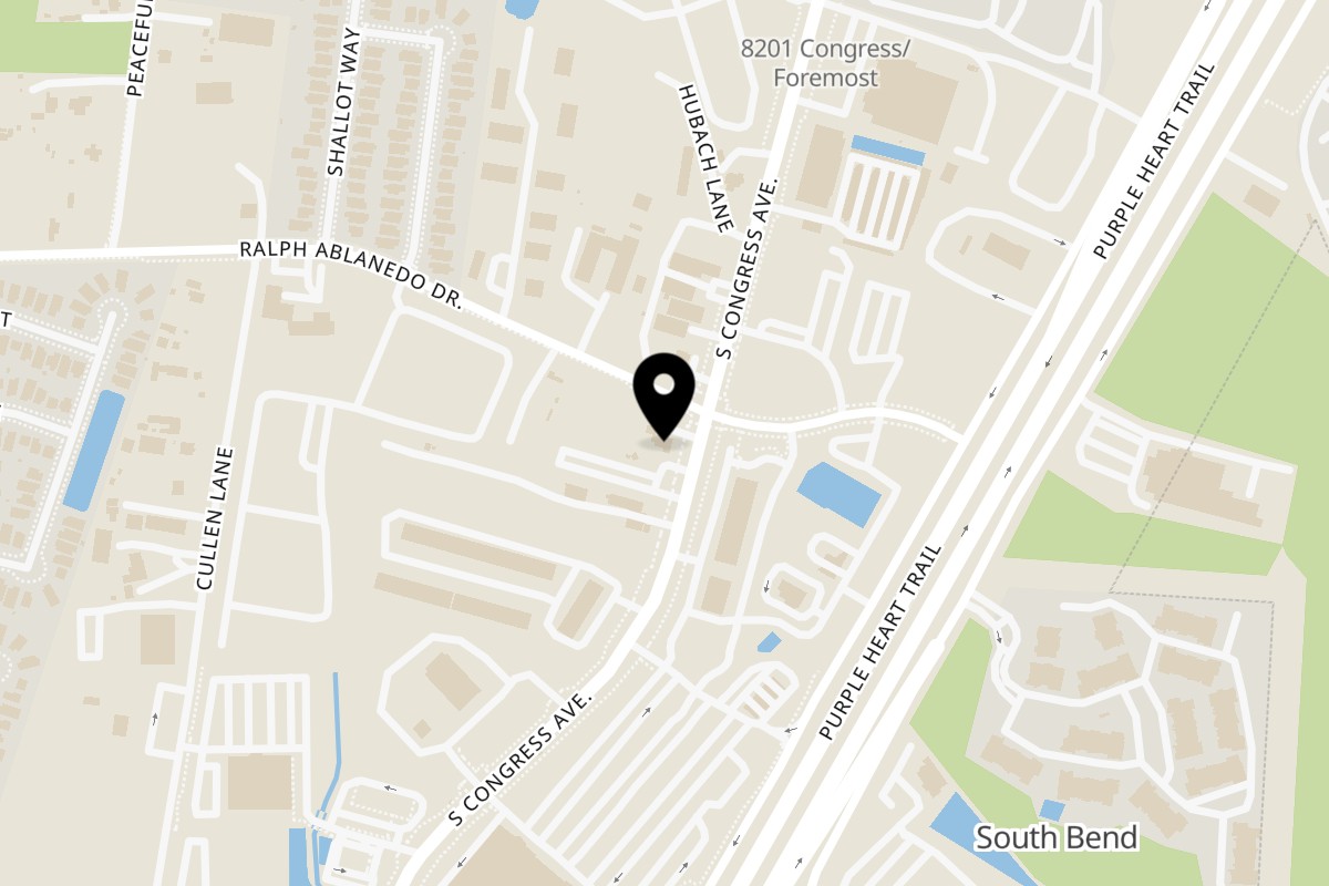 Map showing the location of Captain’s Pizza Company The Far Out Lounge (Food Truck) on 8504 S Congress Ave in Austin